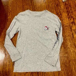 Vineyard Vines Boys' Santa Whale Long-Sleeve Pocket Tee, Size S, Grey